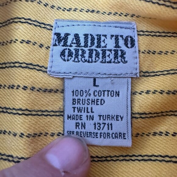 Made To Order Yellow Striped Brushed Twill Cotton Shirt L - Picture 4 of 6